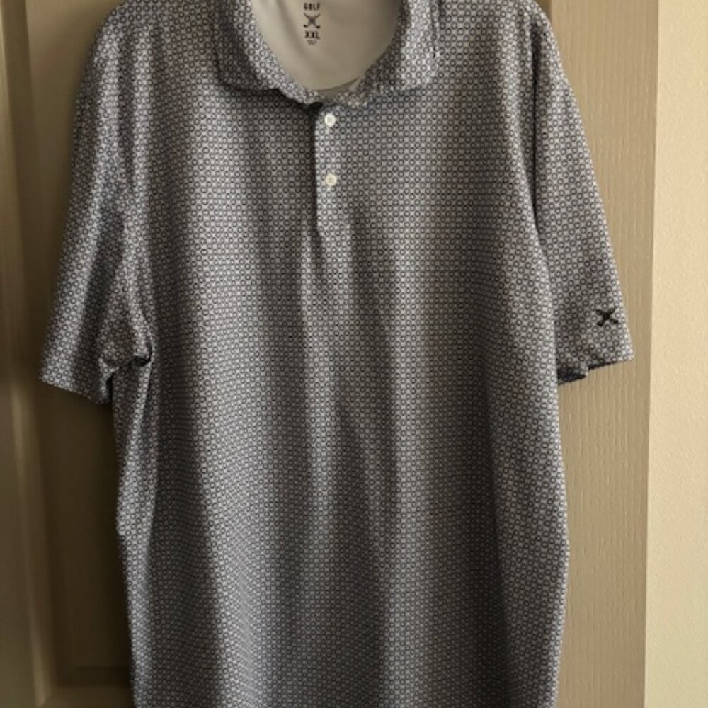 Kenneth Cole Men's XXL Polo Golf Blue/White Abstract Pattern Poly/Spandex